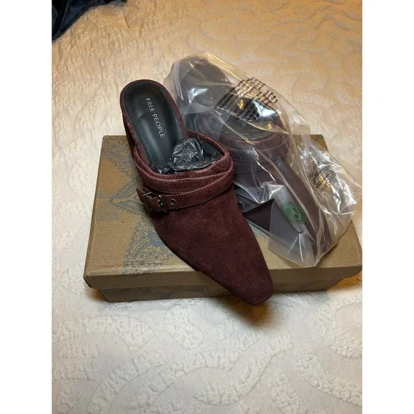 Free People Date Night Heeled Mules In‎ Port Wine Suede Size 6.5